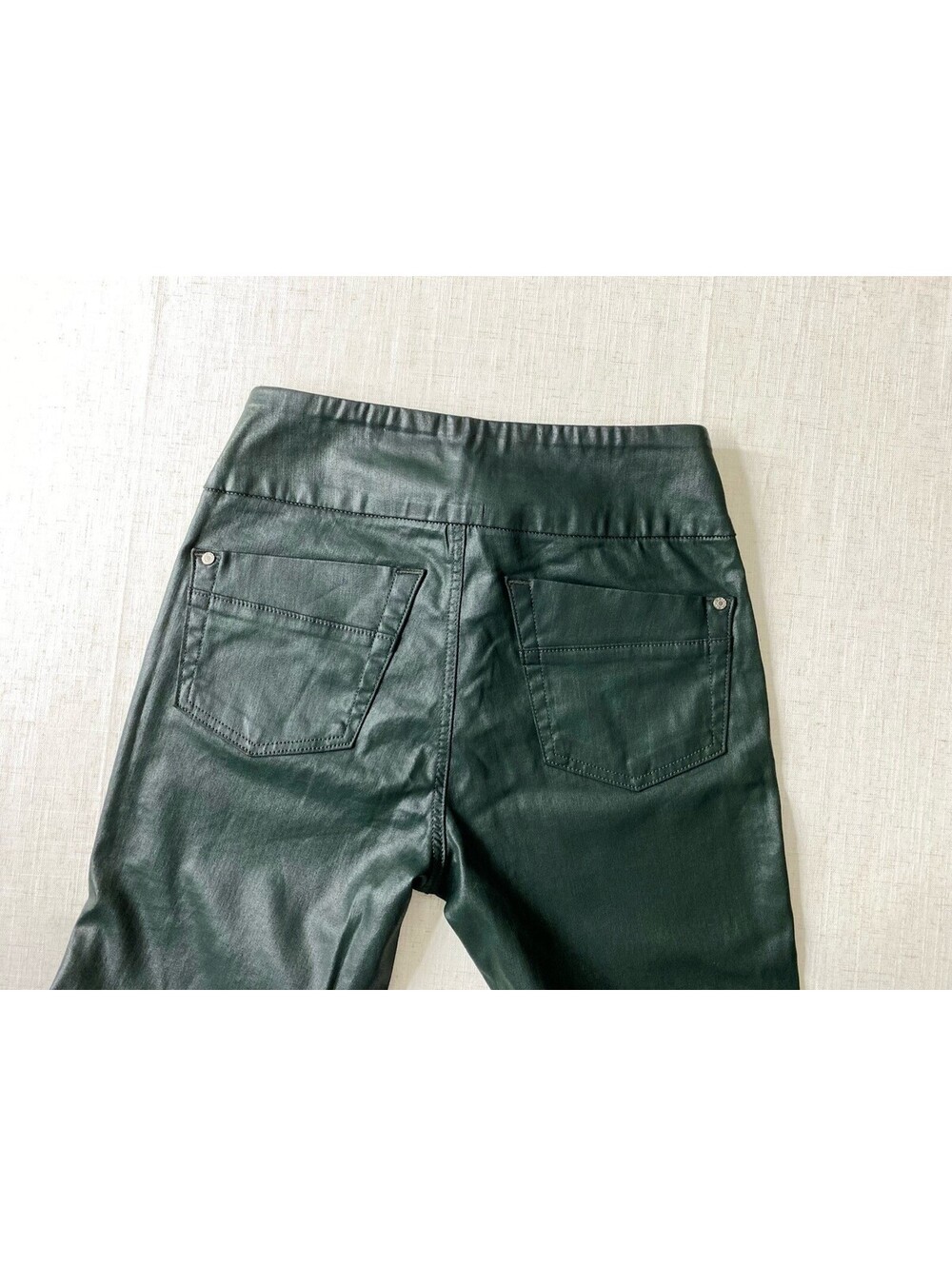 Rock & Republic Denim Rx Fever Coated Pants Green Faux Leather Jeggings Size 8M